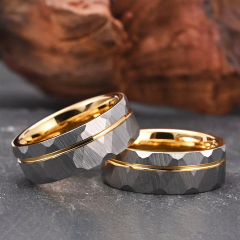 Silver Gold Polygon Tungsten Ring