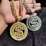 Spinning Dollar Sign Hip Hop Rhinestone Pendant