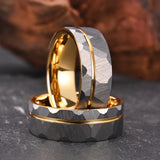 Silver Gold Polygon Tungsten Ring