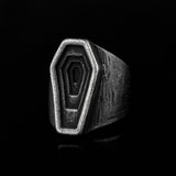 Gothic Coffin Ring with Red Stone