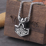 Mjolnir Rune Amulet Necklace – Vegvisir, Wolf & Raven