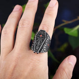 Gothic Coffin Ring with Red Stone