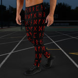 Man wearing Viking Rune symbols all-over-print recycled joggers