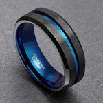 Black and Blue Grooved Tungsten Ring Viking Warriors