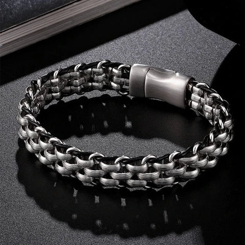 Bold Viking Leather and Steel Bracelet - Rock, Punk & Biker Style Bracelets Viking Warriors