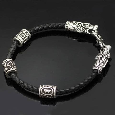Braided Leather Wolf Bracelet Bracelets Viking Warriors