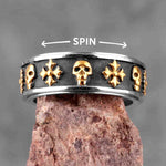 Cross Skull Spinner Ring Viking Warriors