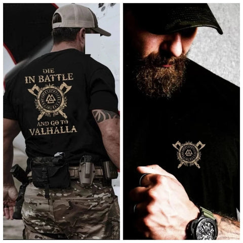 Die In Battle Go To Valhalla Tactical Men's T-shirt Shirts & Tops Viking Warriors