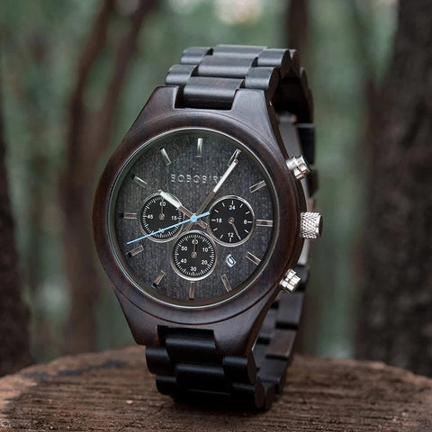 Ebony Wood Chronograph Wristwatch Watches Viking Warriors