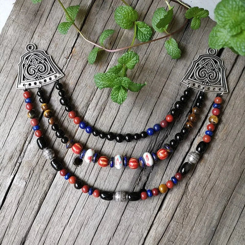 Ethnic Stone,Red Mookaite,Black Onyx Necklace Necklaces Viking Warriors