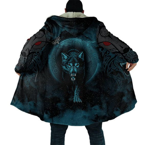 Fenrir Wolf Fleece Hooded Cloak Cloak Viking Warriors