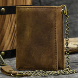 Genuine Leather Short Trifold   Wallet With Chain Viking Warriors
