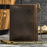 Genuine Leather Short Trifold   Wallet With Chain Viking Warriors