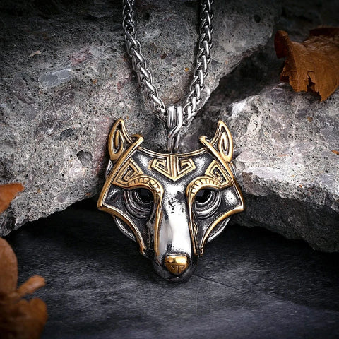 Gold & Silver Wolf Head Necklaces Necklaces Viking Warriors