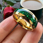 Green Crystal Stone Inlaid Tungsten Ring rings Viking Warriors