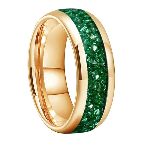 Green Crystal Stone Inlaid Tungsten Ring rings Viking Warriors