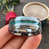 Green Opal Tungsten Ring Unique Wedding Band rings Viking Warriors