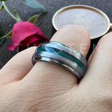 Green Opal Tungsten Ring Unique Wedding Band rings Viking Warriors