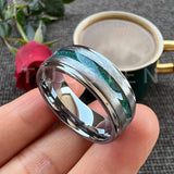 Green Opal Tungsten Ring Unique Wedding Band rings Viking Warriors