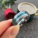 Green Opal Tungsten Ring Unique Wedding Band rings Viking Warriors