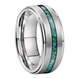 Green Opal Tungsten Ring Unique Wedding Band rings Viking Warriors