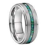 Green Opal Tungsten Ring Unique Wedding Band rings Viking Warriors