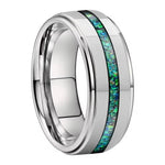 Green Opal Tungsten Ring Unique Wedding Band rings Viking Warriors