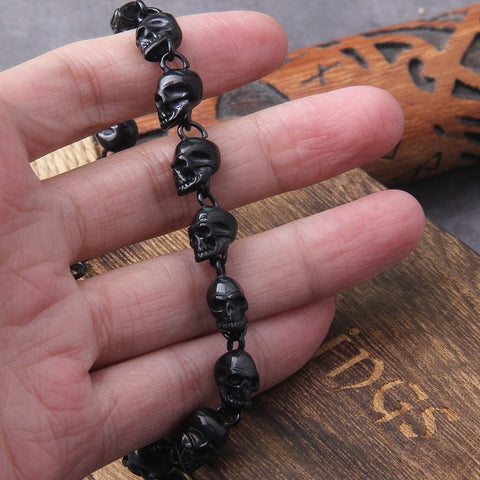 Crow skull bracelet with wood beads resin replica hand painted Beaded Braid  Bracelet & Bangle Jewelry for Men Women
