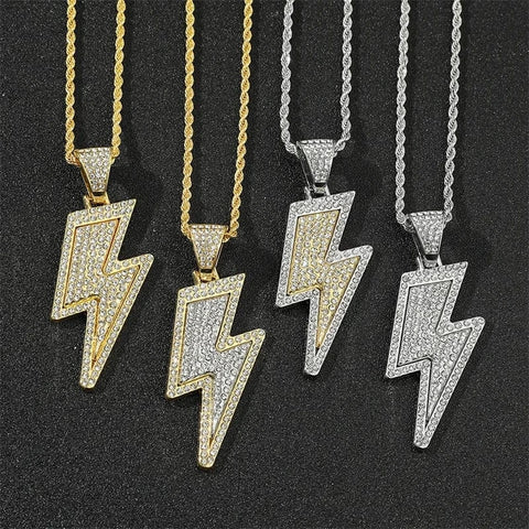 Hip-Hop Zirconia Lightning Bolt Pendant Necklace Necklace Viking Warriors
