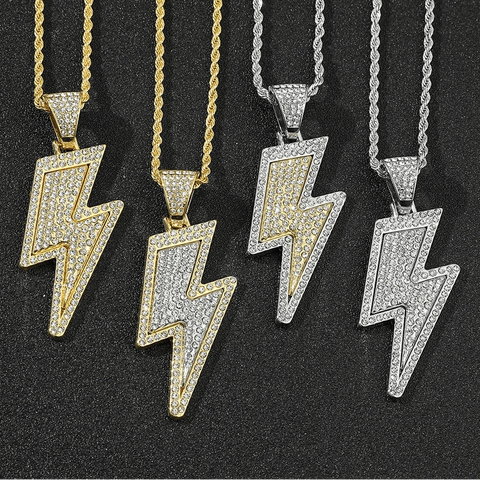 Hip-Hop Zirconia Lightning Bolt Pendant Necklace Necklace Viking Warriors