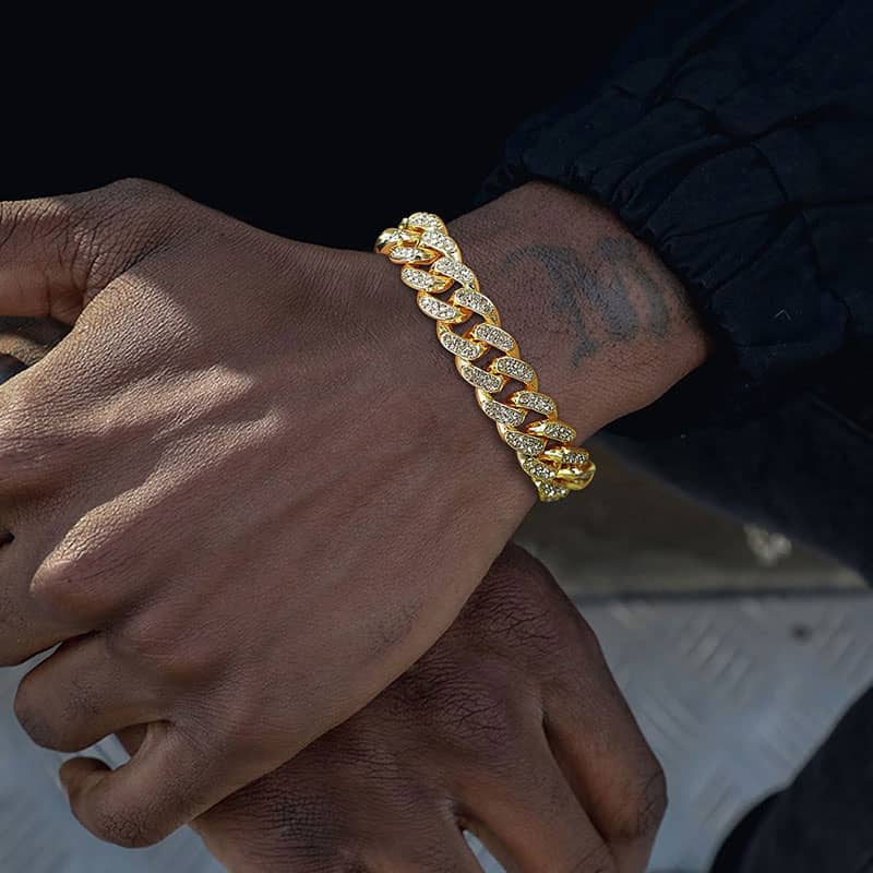 Buy Apzzic21mm Mens Iced Out Bracelet Bangle Hip Hop Gold Plated CZ Diamond  Cuban Link Bracelet Online at desertcartINDIA