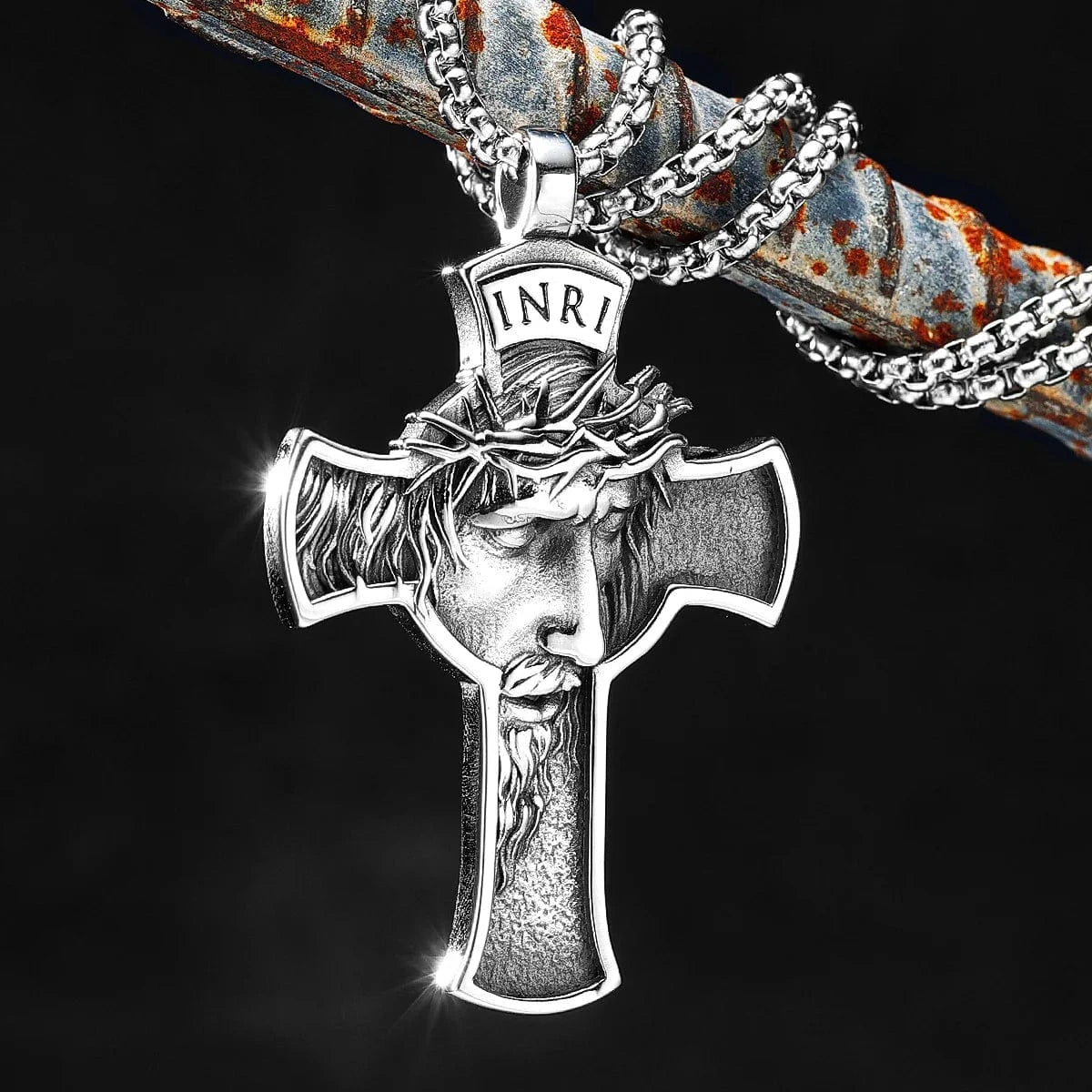 INRI Jesus face Cross Necklace | Viking Warriors
