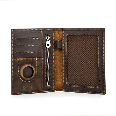 Leather Passport Wallet with Airtag Case – RFID Blocking & Travel Organizer Wallets & Money Clips Viking Warriors