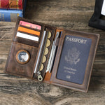 Leather Passport Wallet with Airtag Case – RFID Blocking & Travel Organizer Wallets & Money Clips Viking Warriors