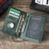 Leather Passport Wallet with Airtag Case – RFID Blocking & Travel Organizer Wallets & Money Clips Viking Warriors