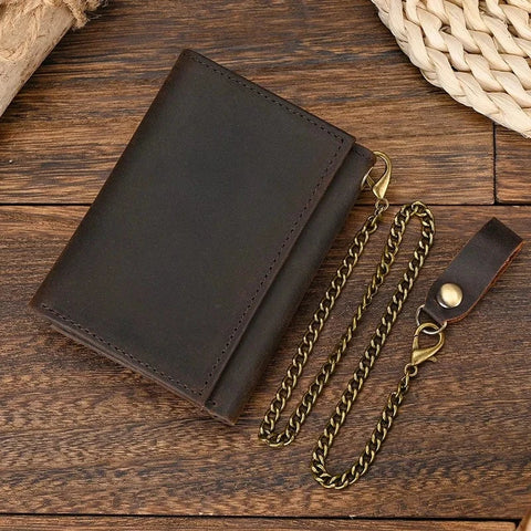 Leather Trifold Wallet with Chain wallet Viking Warriors