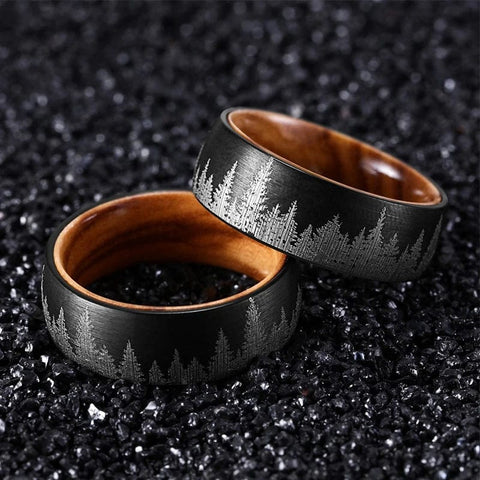 Luxury Wooden Inlay Tungsten Wedding Bands – Perfect Blend of Style and Strength rings Viking Warriors