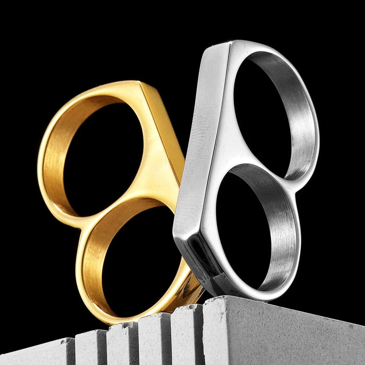 Men's Titanium Steel Double Finger Ring | Punk Rock Hip Hop Style