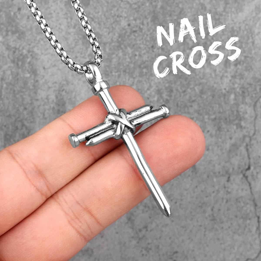 1-3/8 Inch Two-Tone 14KT Gold Plated Over Sterling Silver Nail Cross  Necklace