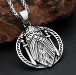 Odin Face Double Sword Pendant Necklace Viking Warriors