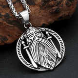 Odin Face Double Sword Pendant Necklace Viking Warriors