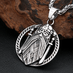 Odin Face Double Sword Pendant Necklace Viking Warriors