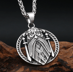 Odin Face Double Sword Pendant Necklace Viking Warriors