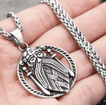 Odin Face Double Sword Pendant Necklace Viking Warriors