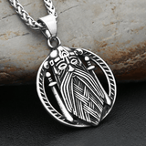 Odin Face Double Sword Pendant Necklace Viking Warriors