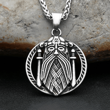 Odin Face Double Sword Pendant Necklace Viking Warriors