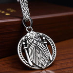Odin Face Double Sword Pendant Necklace Viking Warriors