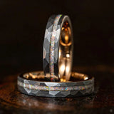 Opal Stone Hammered Steel Couple Rings rings Viking Warriors