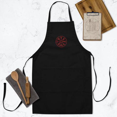 Red Vegvisir Embroidered Apron Aprons Viking Warriors