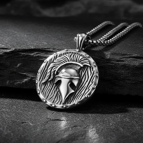 Spartan Helmet and Shield Pendant Portrait Photo